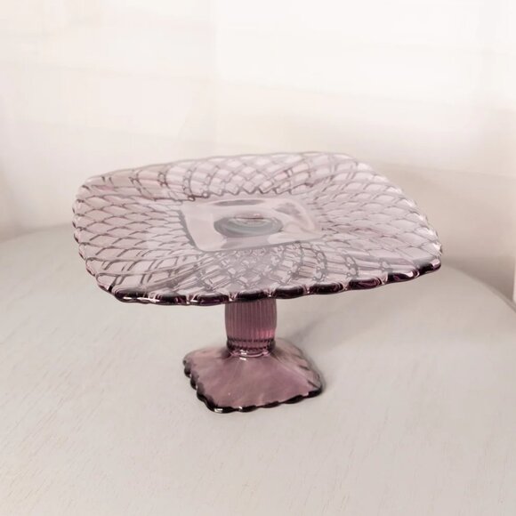 Le Smith Other - Vintage LE Smith Medium Square Dark Purple Glass Trellis Cake Stand